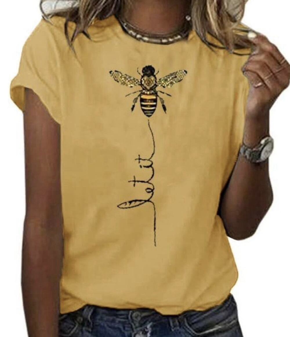 Womens “Le It Bee “ Graphic Tee Shirts Short Sleeve Yellow XXL